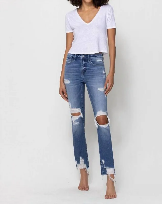 Elegant Clothing For Women Pamela Mid Rise Slim Crop Straight Jeans In Blue