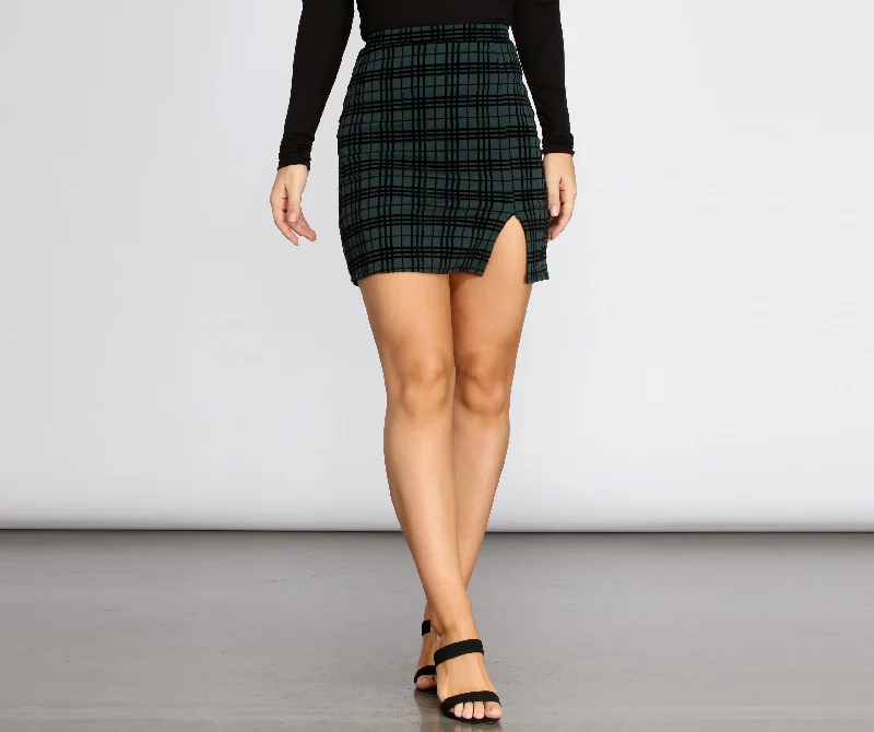 Women's Weekend Outfit Window Pane Mini Skirt