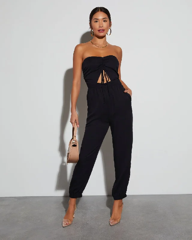 Women's Active Garments For Workouts Francine Pocketed Strapless Cutout Jumpsuit