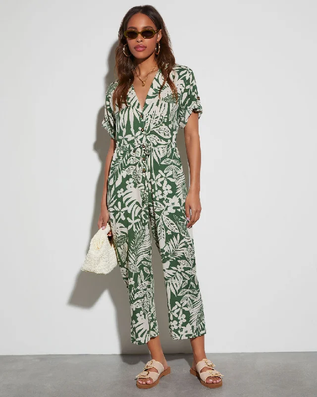 Women's Clothing For Travel Palm Breeze Tropical Print Jumpsuit