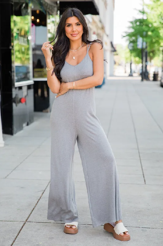 Women's Plus-Size Clothes Let Me See You Grey Knit Jumpsuit