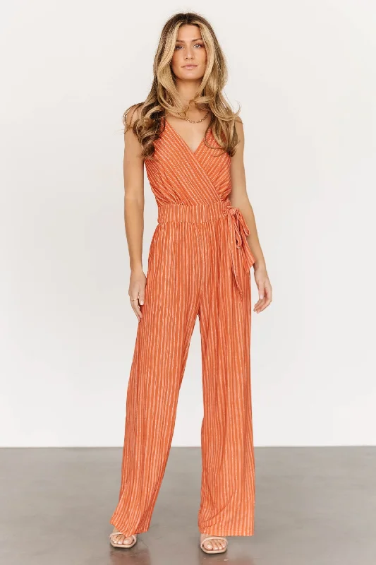 Women's Holiday Clothing Zuri Tank Jumpsuit | Burnt Orange Stripe