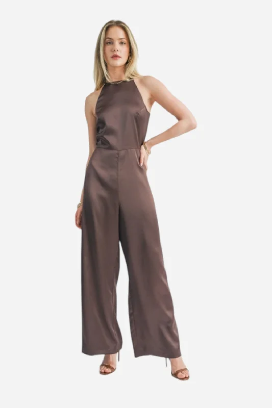 Stylish Women's Outerwear Apparel Sage the Label Flawless Halter Jumpsuit Chocolate