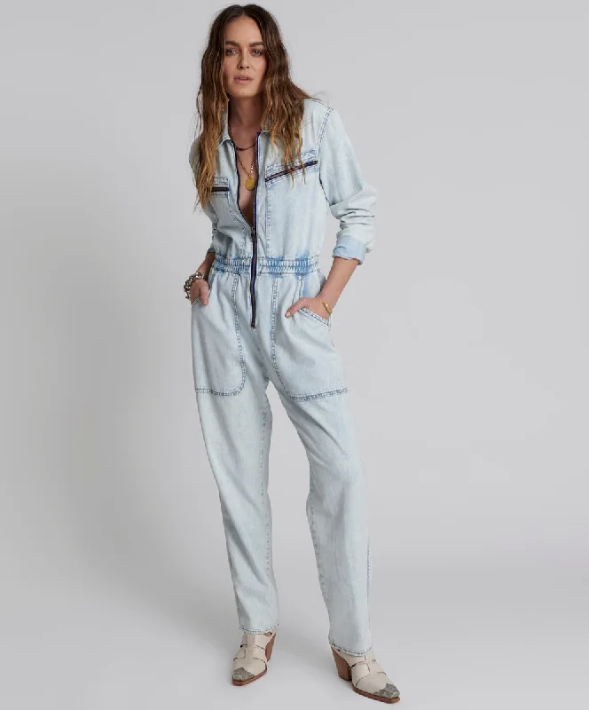 Women's Travel Outfit Set FLORENCE OLIVIA DENIM JUMPSUIT