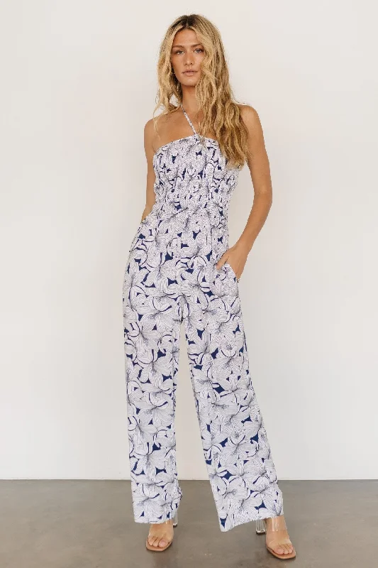 Women's Clothes For Work Events Santa Ana Halter Jumpsuit | Navy + White