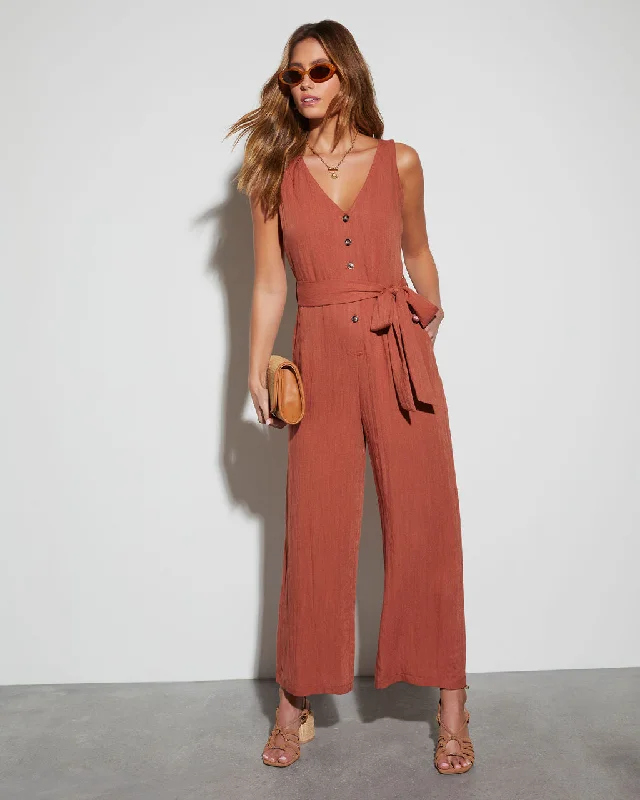 Vintage Clothing For Women Ember Glow Tie Waist Jumpsuit