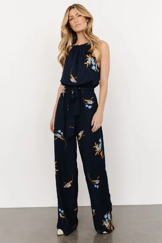 Women's Effortless Casual Outfit Alameda Halter Jumpsuit | Navy Blue Floral