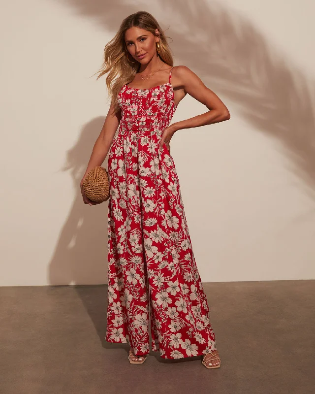 Vintage-Inspired Women's Apparel Willa Floral Print Wide Leg Jumpsuit