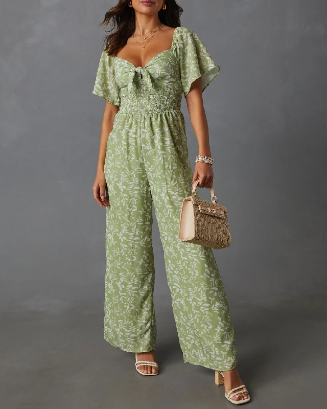 Women's Apparel And Garments Primrose Floral Smocked Tie Front Jumpsuit