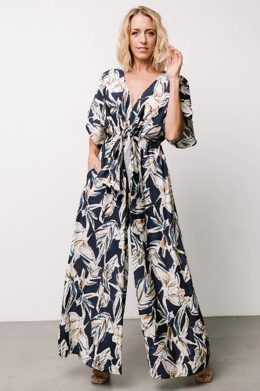 Women's Stylish Professional Apparel Giada Wide Leg Jumpsuit | Navy + Off White