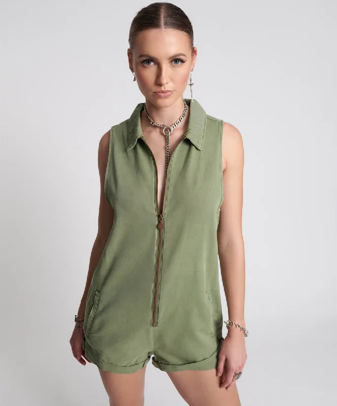 Women's Comfortable Lounge Outfit Braxton Mini Utility Jumpsuit - Super Khaki