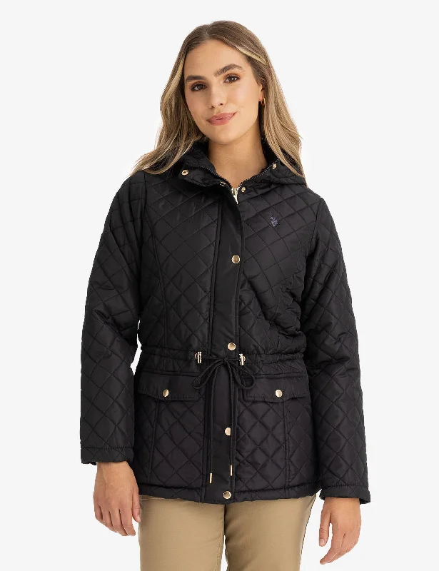 Comfortable Women's Clothing COZY QUILTED HOODED COAT