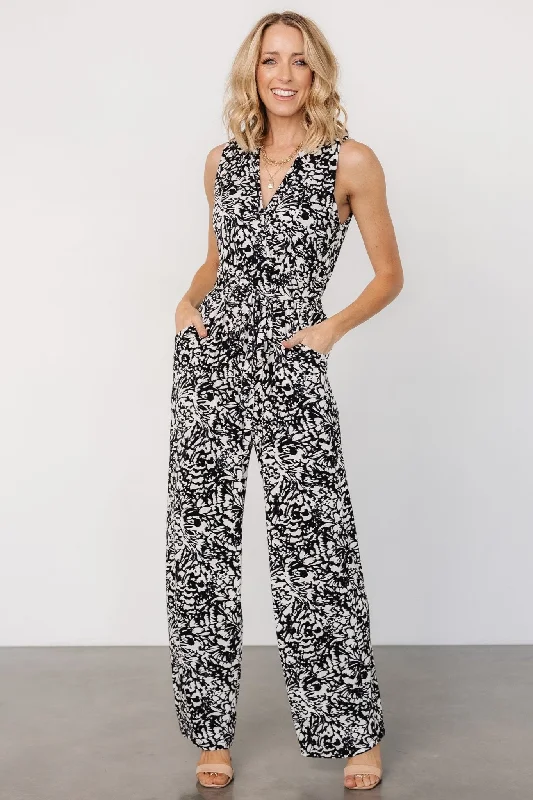 Affordable Women's Attire Liesl Jumpsuit | Black + Cream Print