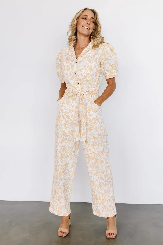 Stylish And Comfortable Clothing For Women Annalise Jumpsuit | White + Yellow