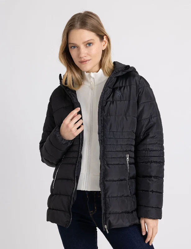 Women's Formal Event Clothing HOODED PUFFER COAT WITH SLASH POCKETS