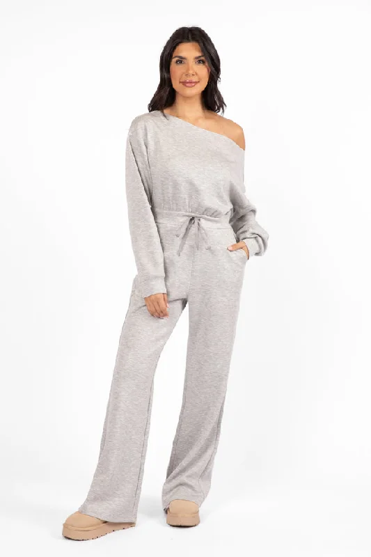 Women's Contemporary Apparel Wear It Out Heather Grey Boat Neck Jumpsuit