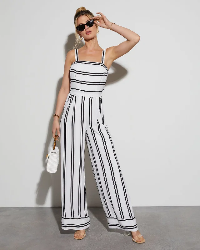 Women's Office Outfit Gradey Striped Wide Leg Jumpsuit