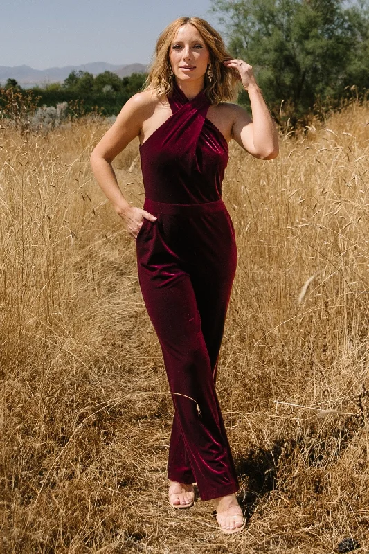 Women's Formal Event Outfit Cleopatra Velvet Jumpsuit | Burgundy