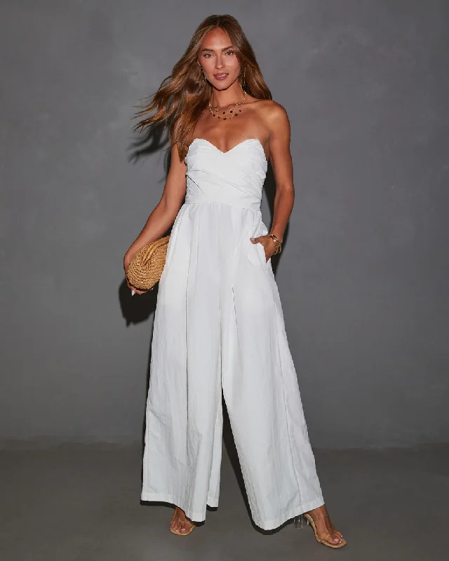 Casual Garments For Women Casey Poplin Tie Waist Wide Leg Jumpsuit