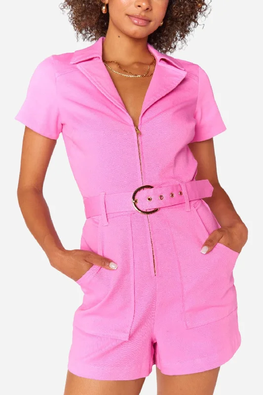 Women's Party Clothes Show Me Your Mumu Outlaw Romper in Bubblegum Pink Denim