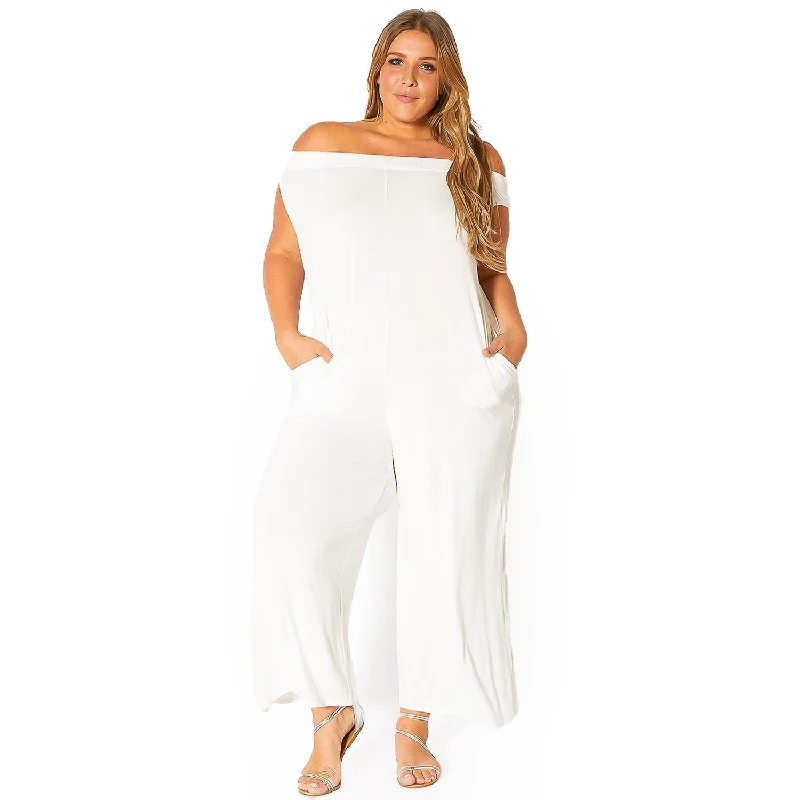 Women's Casual Apparel For Weekends Plus Size Off Shoulder Wide Leg Jumpsuit