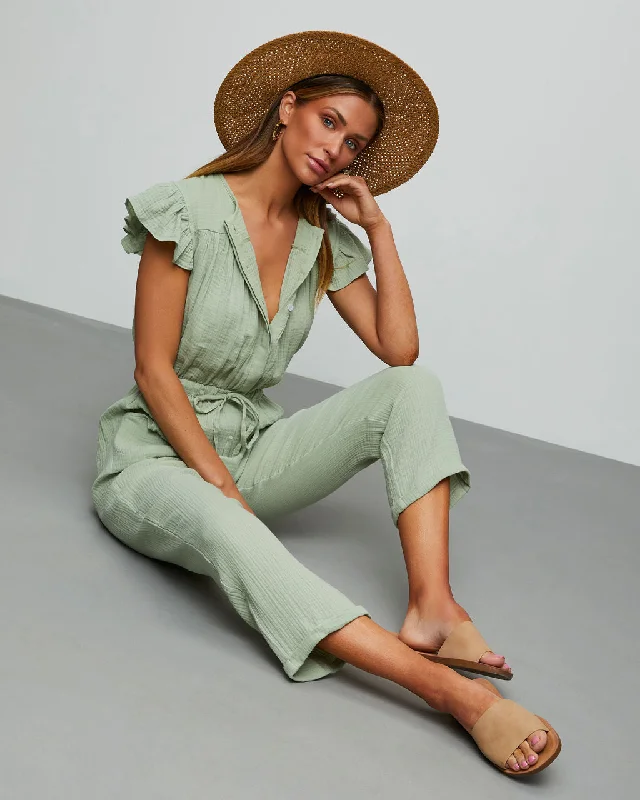 Women's Stylish Casual Garments Loyal Pocketed Ruffle Jumpsuit