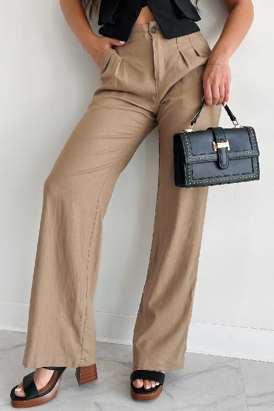 Affordable Trendy Clothes For Women Brunch In Nantucket Linen Wide Leg Pant (Taupe)