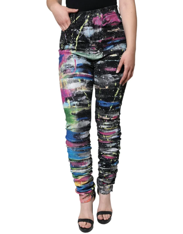 Women's High-Fashion Garments Dolce & Gabbana multi Splatter Paint Cotton Skinny blue Women's Jeans