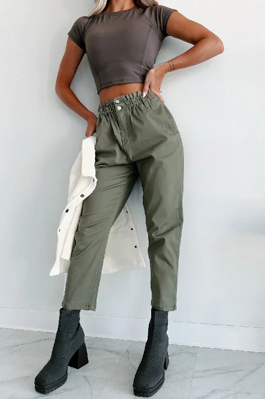 Stylish Clothes For Women Just The Facts Paper Bag Pants (Olive)