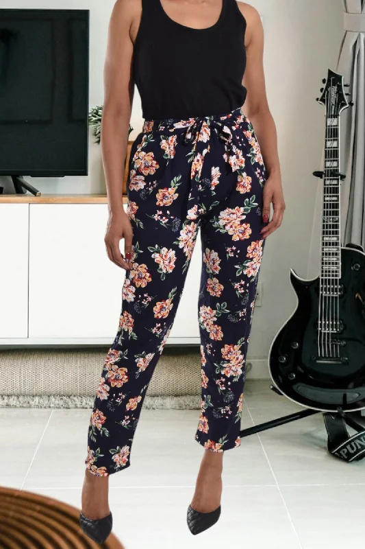 Women's Party Clothes Navy Floral Pocket Pants