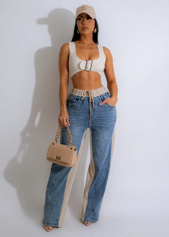 Chic Clothing For Women She's Cool Denim Pant Nude